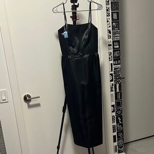 Chic Black Satin Midi Dress